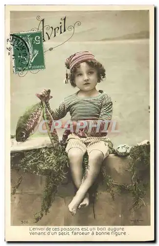 Cartes postales Fantaisie Paques Poisson Enfant