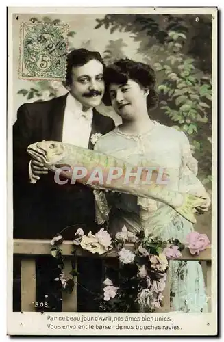 Cartes postales Fantaisie Paques Poisson Femme