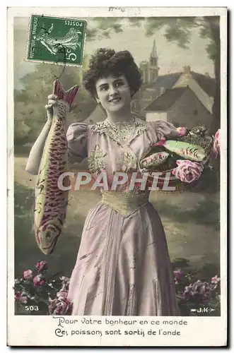 Cartes postales Fantaisie Paques Poisson Femme