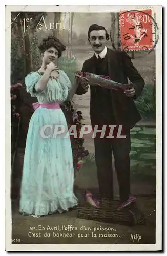 Cartes postales Fantaisie Paques Poisson Femme