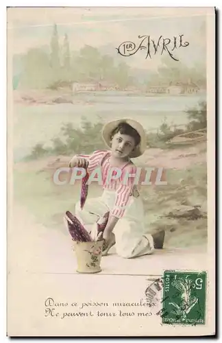 Cartes postales Fantaisie Paques Poisson Enfant