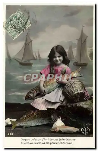 Cartes postales Fantaisie Paques Poisson Enfant Bateau