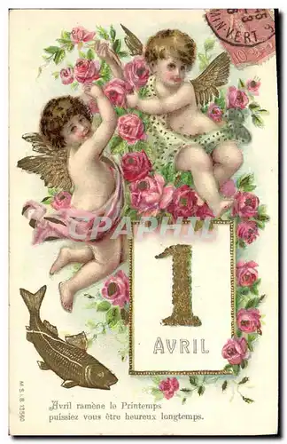 Cartes postales Fantaisie Paques Poisson Anges