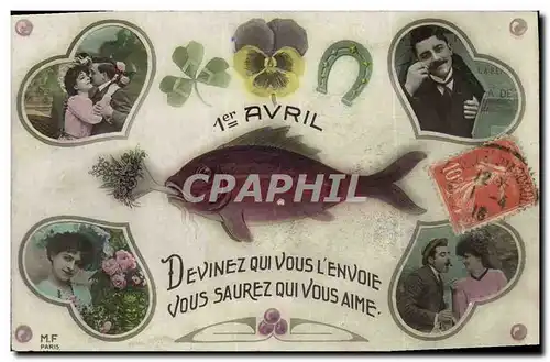 Cartes postales Fantaisie Paques Poisson Femme Fer a cheval