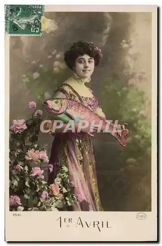 Cartes postales Fantaisie Paques Poisson Femme