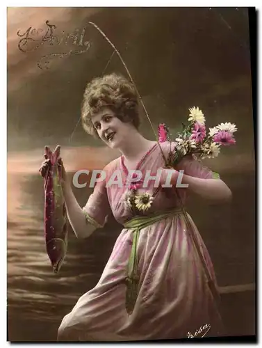 Cartes postales Fantaisie Paques Poisson Femme