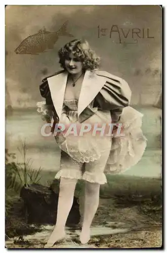 Cartes postales Fantaisie Paques Poisson Femme