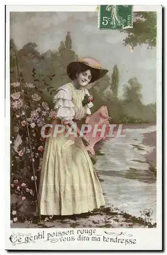 Cartes postales Fantaisie Paques Poisson Femme