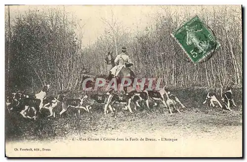 Cartes postales Chasse a courre dans la foret de Dreux L&#39attaque Chiens Chien