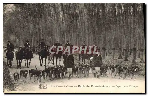 Cartes postales Chasse a courre en Foret de Fontainebleau Depart pour l&#39attaque Chiens Chien