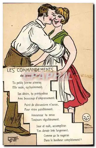 Ansichtskarte AK Fantaisie Illustrateur Griff Femme Les commandements du jeune Marie Mariage