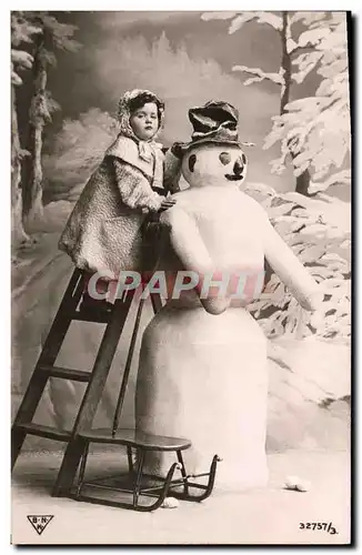 Cartes postales Fantaisie Bonhomme de neige Enfant