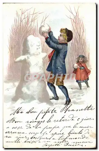 Ansichtskarte AK Fantaisie Bonhomme de neige Enfants