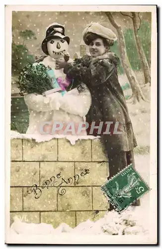 Cartes postales Fantaisie Bonhomme de neige Femme