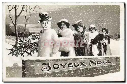 Ansichtskarte AK Fantaisie Bonhomme de neige Femmes Noel