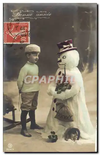 Ansichtskarte AK Fantaisie Bonhomme de neige Enfant