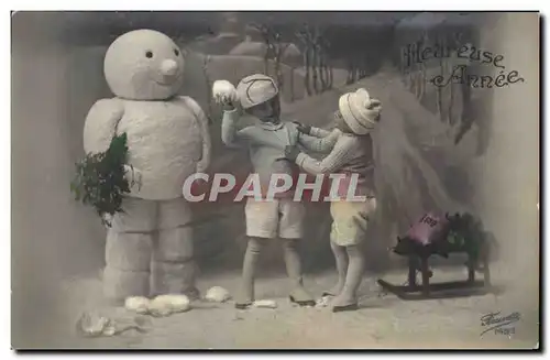 Ansichtskarte AK Fantaisie Bonhomme de neige Enfants