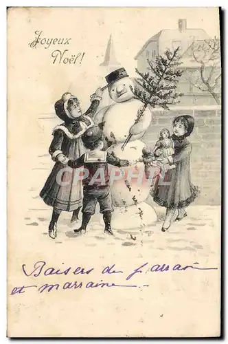 Ansichtskarte AK Fantaisie Bonhomme de neige Enfants Poupee