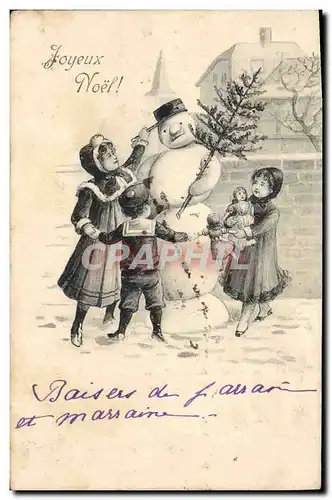 Cartes postales Fantaisie Bonhomme de neige Enfants Poupee