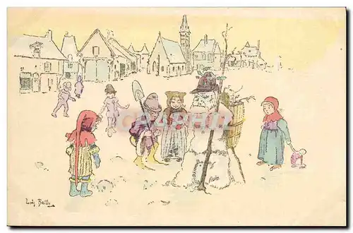 Ansichtskarte AK Fantaisie Bonhomme de neige Enfants