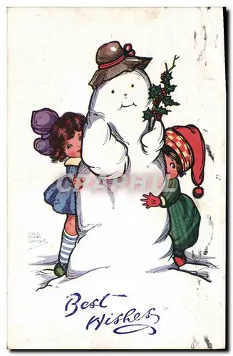 Ansichtskarte AK Fantaisie Bonhomme de neige Enfants