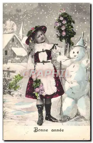 Ansichtskarte AK Fantaisie Bonhomme de neige Enfant