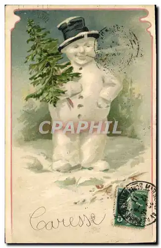 Ansichtskarte AK Fantaisie Bonhomme de neige Enfant