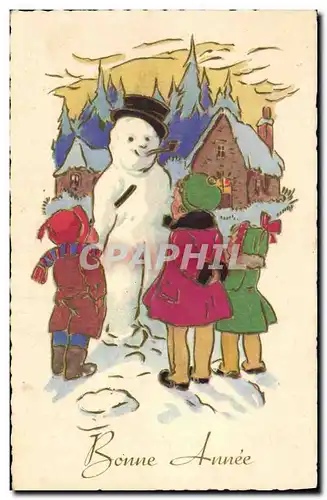 Ansichtskarte AK Fantaisie Bonhomme de neige Enfants Bonne annee