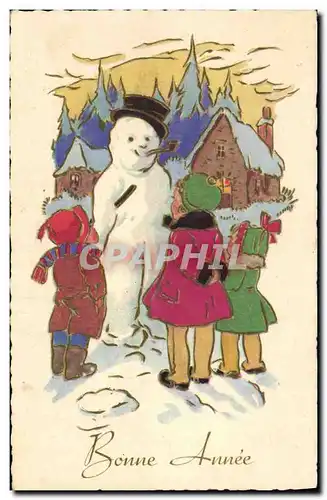 Cartes postales Fantaisie Bonhomme de neige Enfants Bonne annee