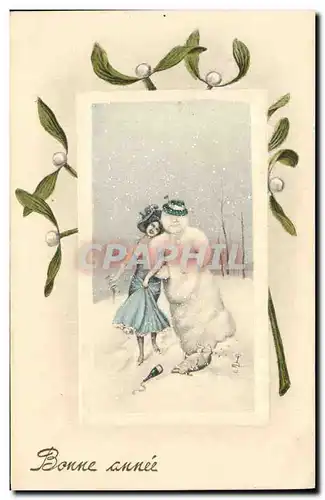 Ansichtskarte AK Fantaisie Bonhomme de neige Femme