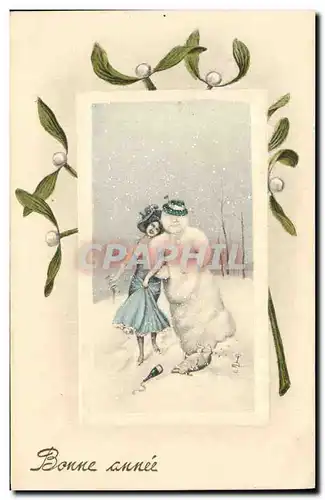 Cartes postales Fantaisie Bonhomme de neige Femme