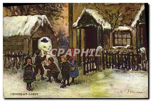 Cartes postales Fantaisie Bonhomme de neige Enfants Chocolat Louit