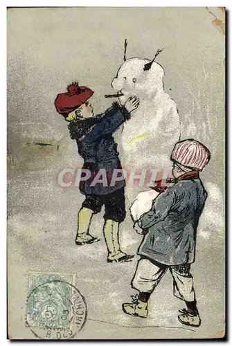 Ansichtskarte AK Fantaisie Bonhomme de neige Enfants