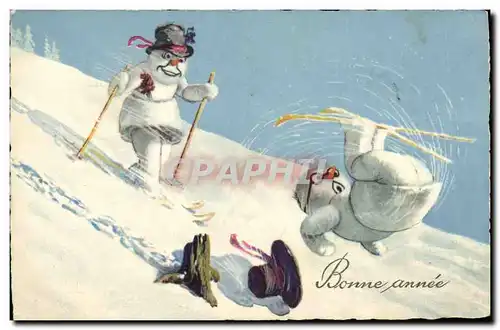 Cartes postales Fantaisie Bonhomme de neige Enfant Bonne annee