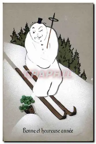 Cartes postales Fantaisie Bonhomme de neige Enfant Ski