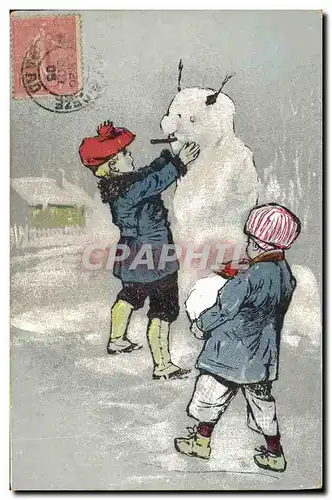 Ansichtskarte AK Fantaisie Bonhomme de neige Enfants