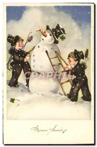 Ansichtskarte AK Fantaisie Bonhomme de neige Enfants