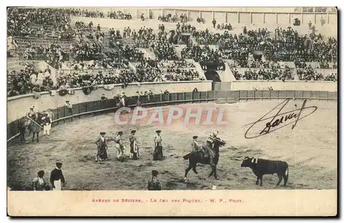 Ansichtskarte AK Corrida Course de taureaux Arenes de Beziers Le jeu des piques