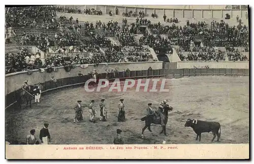 Ansichtskarte AK Corrida Course de taureaux Arenes de Beziers Le jeu des piques