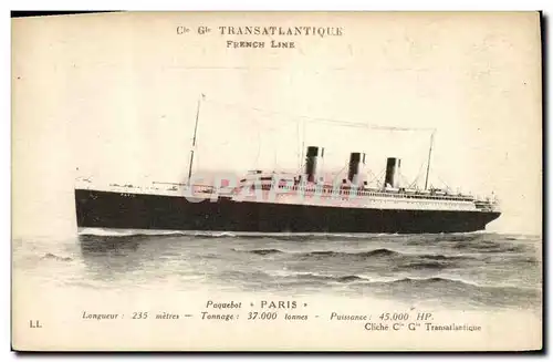 Cartes postales Bateau Paquebot Paris Cie Gle Transatlantique French Line