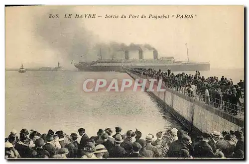 Cartes postales Bateau Paquebot Le Havre Sortie du port du Paquebot Paris