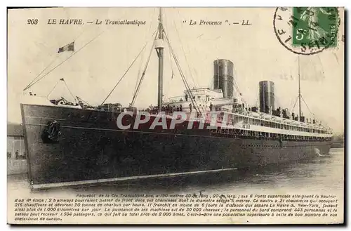 Cartes postales Bateau Paquebot Le Havre Le Transatlantique La Provence