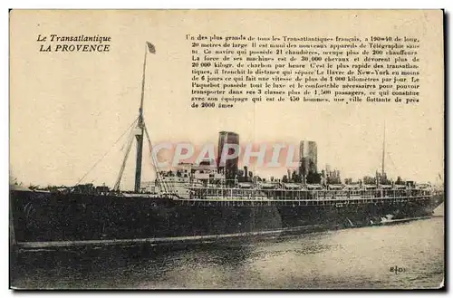 Cartes postales Bateau Paquebot Transatlantique La Provence