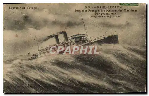 Cartes postales Bateau Paquebot SS Paul Lecat Messageries Maritimes par grosse mer