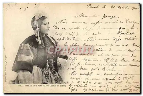 Cartes postales Folklore Jeune fille de Pont l&#39Abbe Etude de coiffe