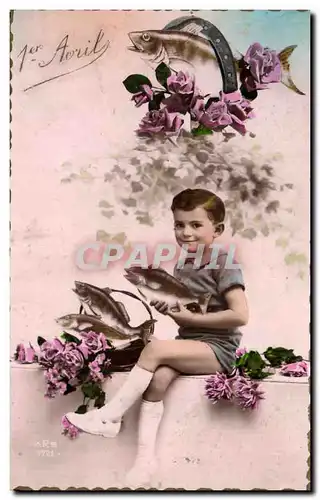 Cartes postales Fantaisie Paques 1er Avril Enfant Fer a cheval
