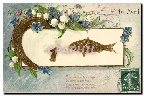 Cartes postales Fantaisie Paques 1er Avril Fer a cheval Fleurs