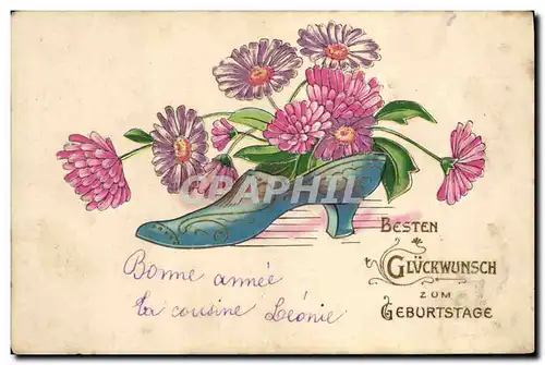 Ansichtskarte AK Fantaisie Chaussure Fleurs