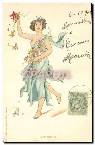 Ansichtskarte AK Fantaisie Illustrateur Femme Le printemps