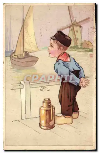 Ansichtskarte AK Fantaisie Illustrateur Enfant Bateau de peche